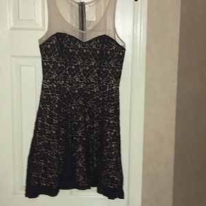 Black and Cream Fit and Flare Mini Dress with Sweetheart Neckline